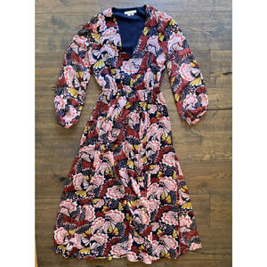 Boden Glitter Butterfly Wings 2P Long Sleeve Floral Dress Midi Sheer Sleeves